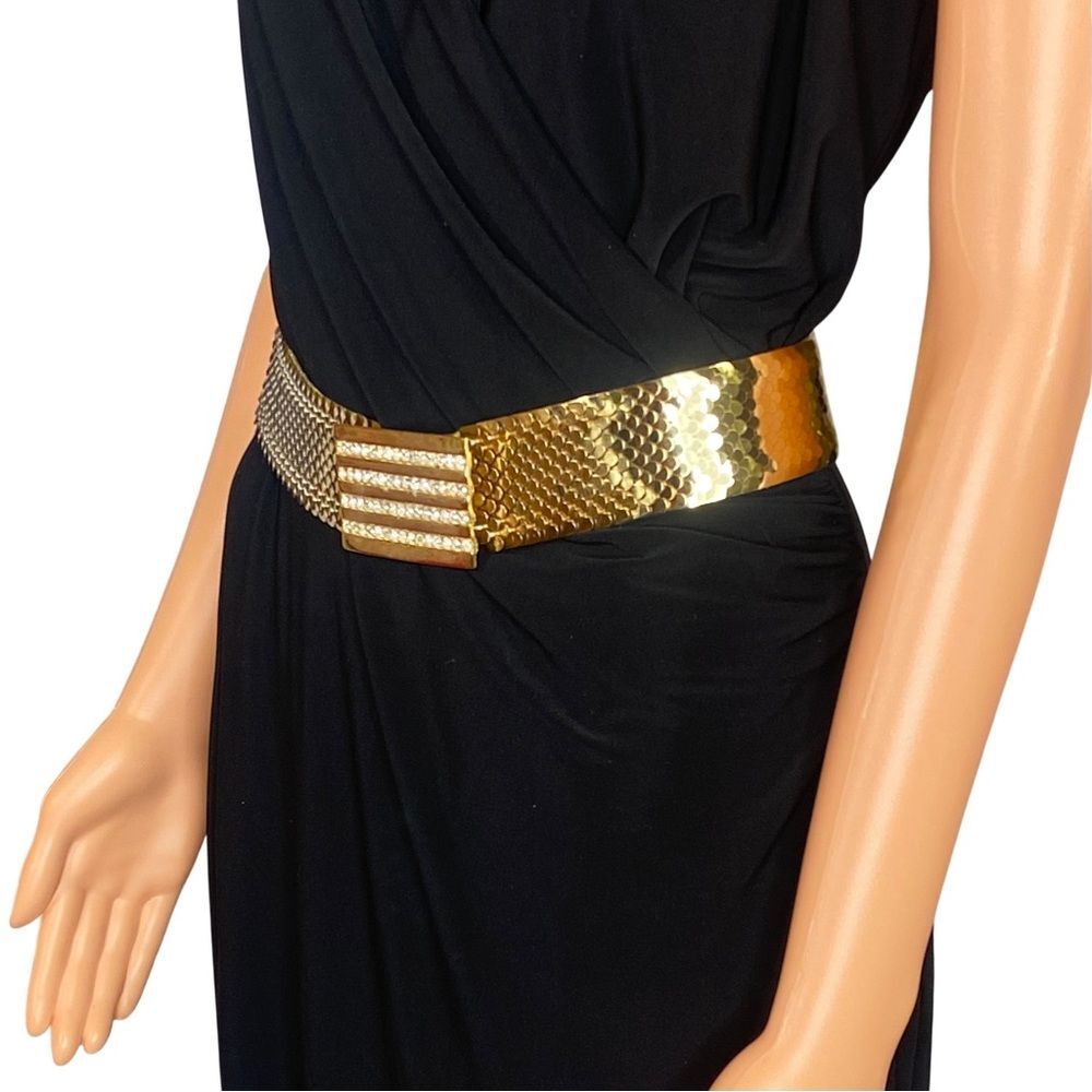 Vintage Y2K Gold Belt Stretchy Heavy Metal Grunge Revival 90s Edgy Rhinestone